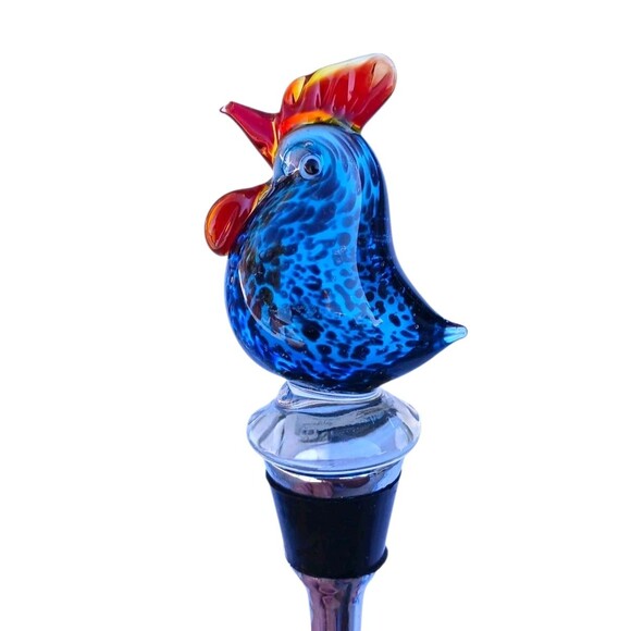 Vintage Murano Style Hand Blown Art Glass Rooster Bird Wine Bottle Stopper Cork - Picture 3 of 6